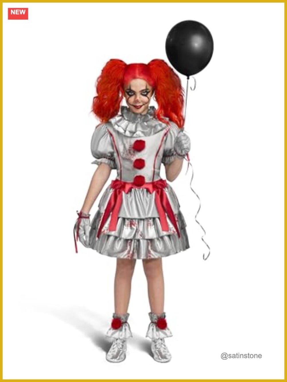 Girls Evil Clown Halloween Costume Dress Gloves Boot Covers Set